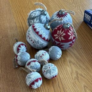 Cozy Knit Holiday Ornaments - Red and Gray Nordic Design 11 Balls